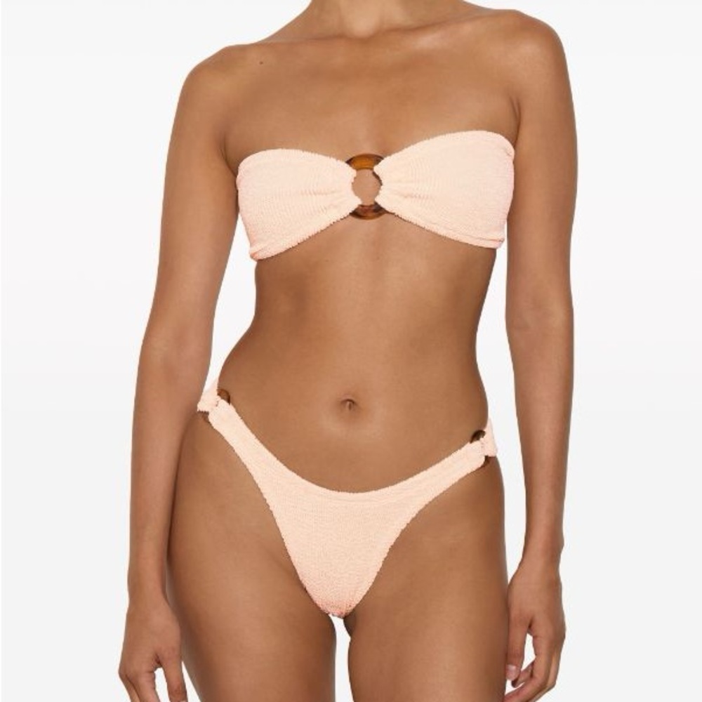 NWT Hunza G Gloria Bandeau Crinkle Bikini Set Blush Beige Cream Strapless